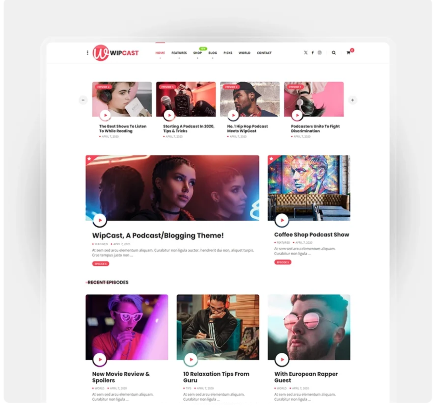 WipCast – A Podcast / Blogging WordPress Theme